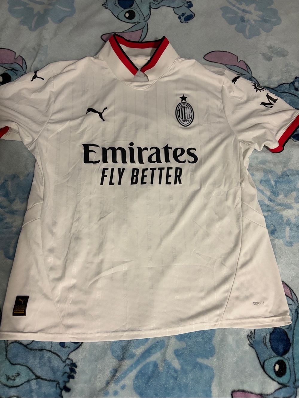 Puma White AC Milan Away Jersey with Black and Red Trim